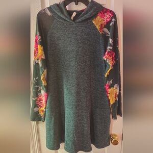 MTS Floral Long Sleeve Dress - Teal and Multicolor - Size Large
